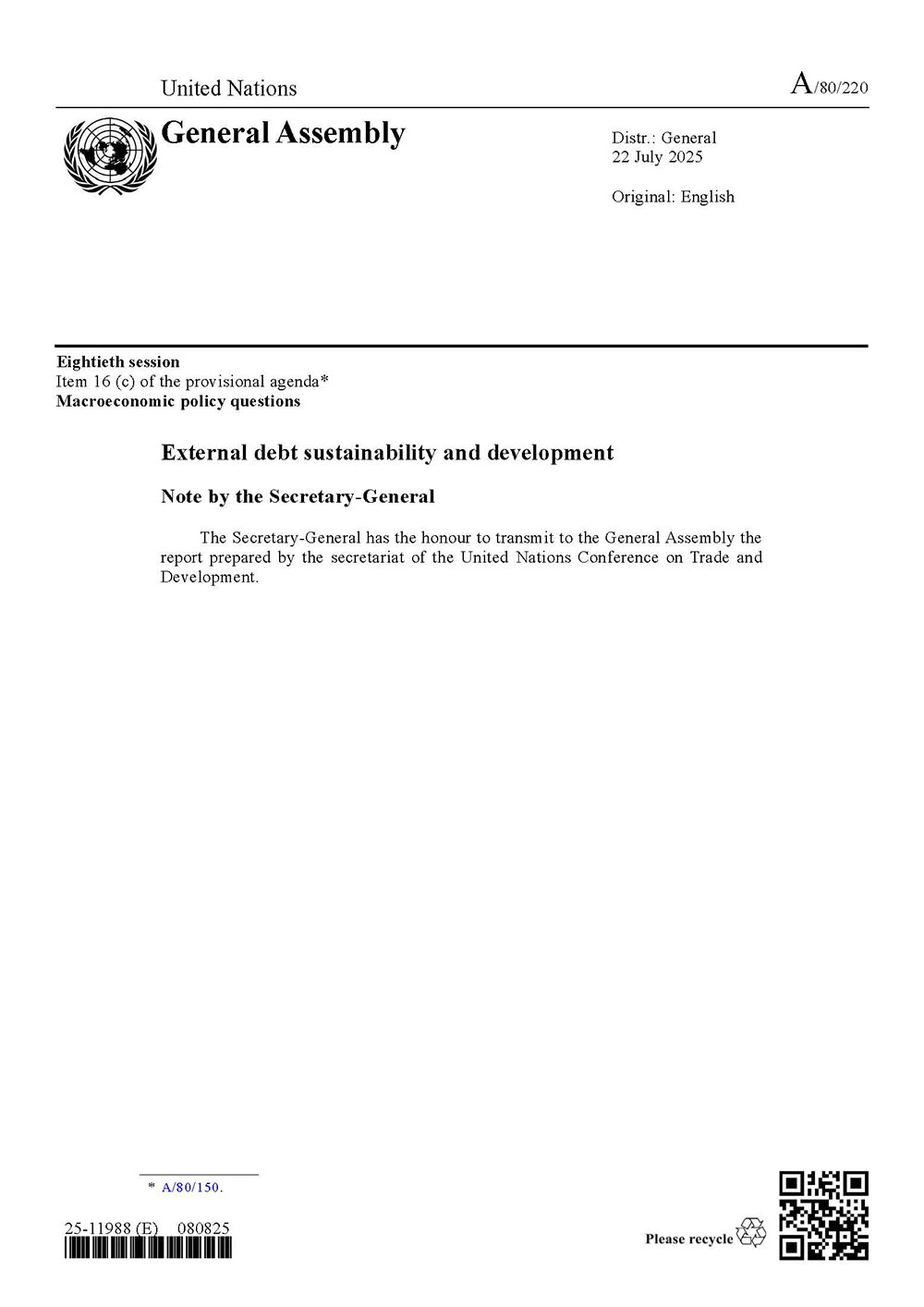 Cover of External debt sustainability and development (2025)